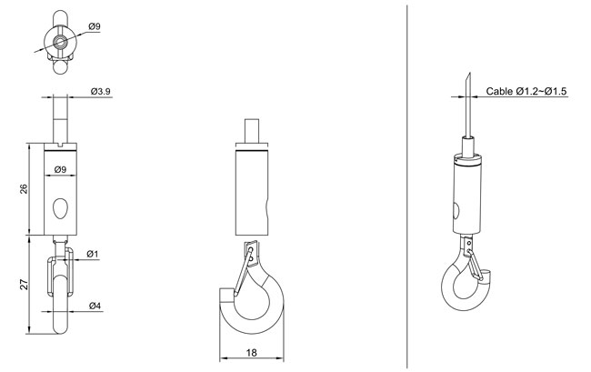 Hook-Cable-Gripper-Side Exit Hook-Cable-Gripper-Side Exit
