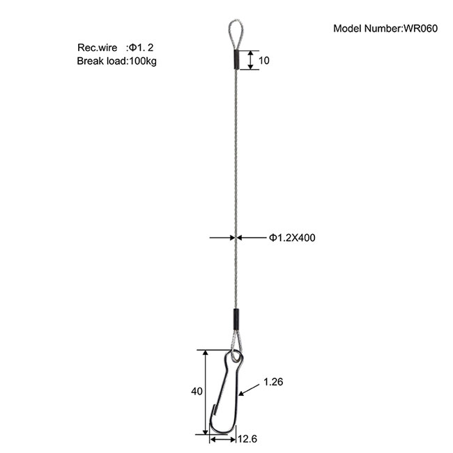 Loop End Wire Rope With Climbing Snap Hook WR060